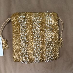 Anthropologie Gold Beaded Evening Bag